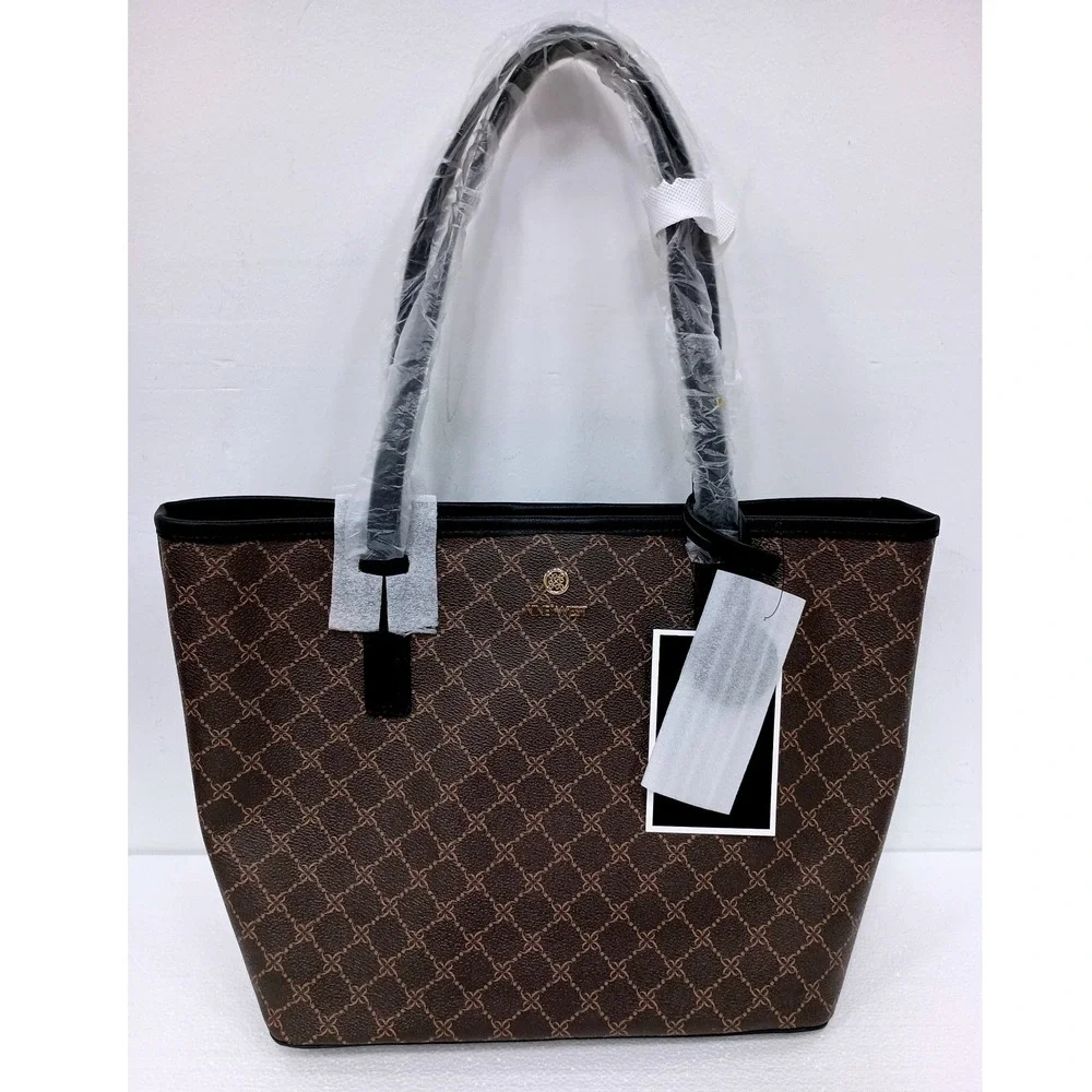 Nine West Delaine Tote Brown Black Monogram Logo Shoulder Bag NWT NGG127323